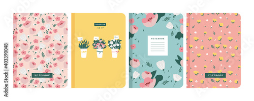 Vector illustartion templates cover pages for notebooks, planners, brochures, books, catalogs. Flowers wallpapers.