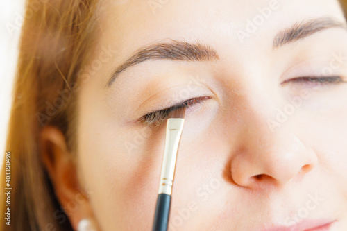 Makeup artist applying eye make up © Voyagerix