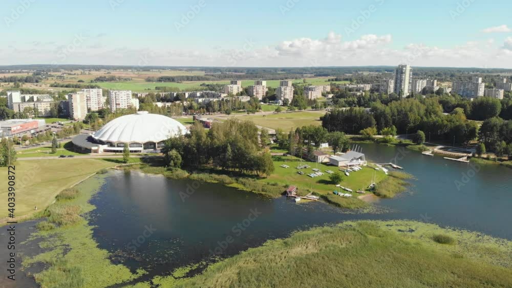 Aerial view of Elektrenai city and ice hockey arena in Lithuania Aerial view of Elektrenai city and ice hockey arena in Lithuania