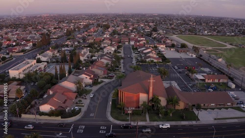 Sunset aerial city view of La Palma, California, USA. photo