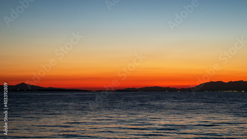 Sunset on the Aegean sea in Greece