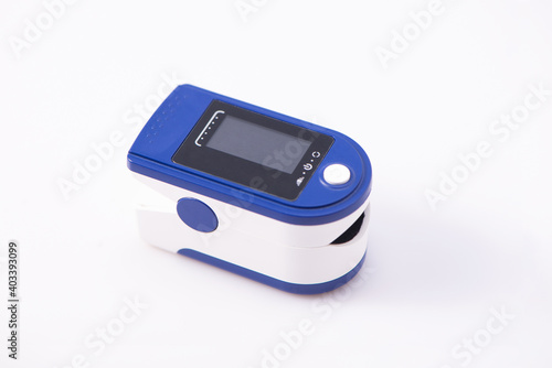 Close up. Pulse oximeter isolated on white background. Copy space. Top view
