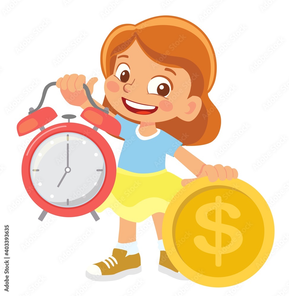 Girl holding watch and money Girl holding watch and money