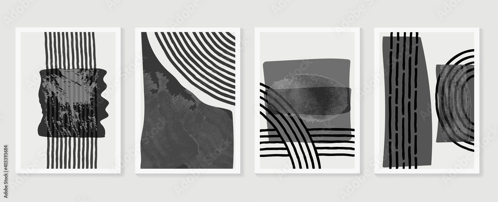 Black and white abstract wall arts vector. Hand draw Organic shape design for wall framed prints, canvas prints, poster, home decor, cover, wallpaper. Vector illustration - obrazy, fototapety, plakaty 