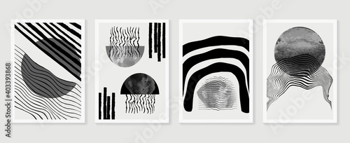 Black and white abstract wall arts vector. Hand draw Organic shape design for wall framed prints, canvas prints, poster, home decor, cover, wallpaper. Vector illustration