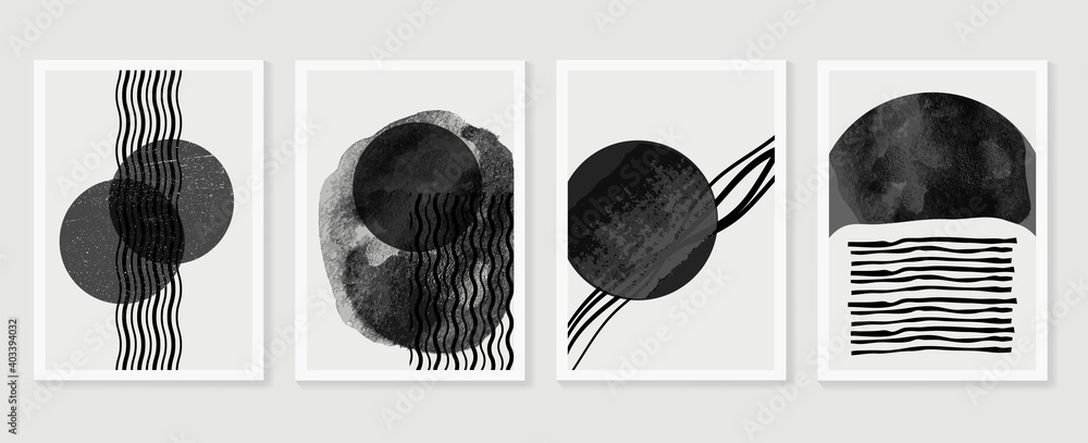 Black and white abstract wall arts vector. Hand draw Organic shape design for wall framed prints, canvas prints, poster, home decor, cover, wallpaper. Vector illustration