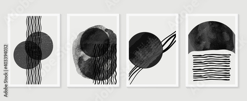 Black and white abstract wall arts vector. Hand draw Organic shape design for wall framed prints, canvas prints, poster, home decor, cover, wallpaper. Vector illustration