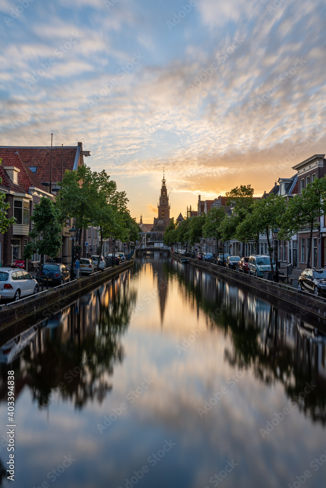 city canal Alkmaar at sunset
