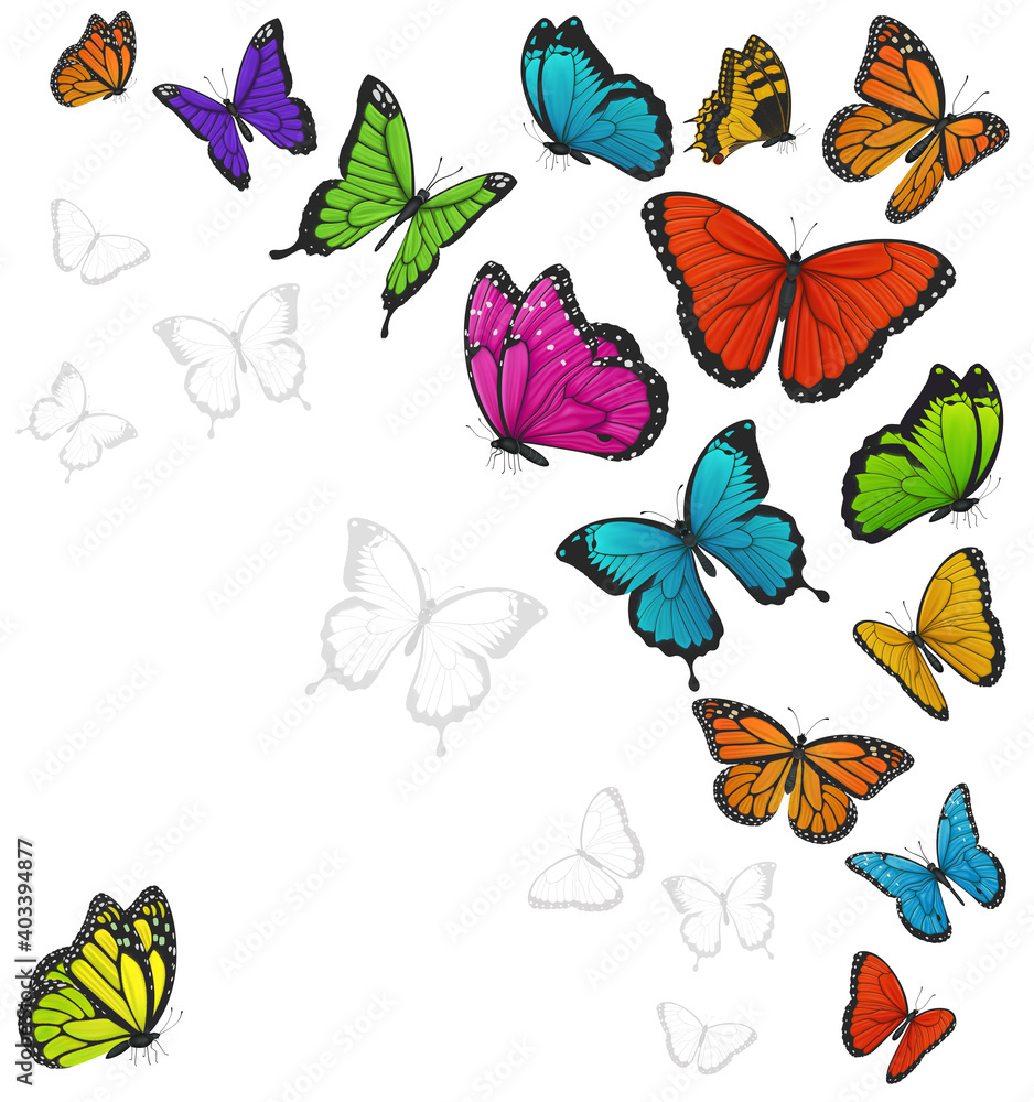 Background with colorful butterflies illustration
