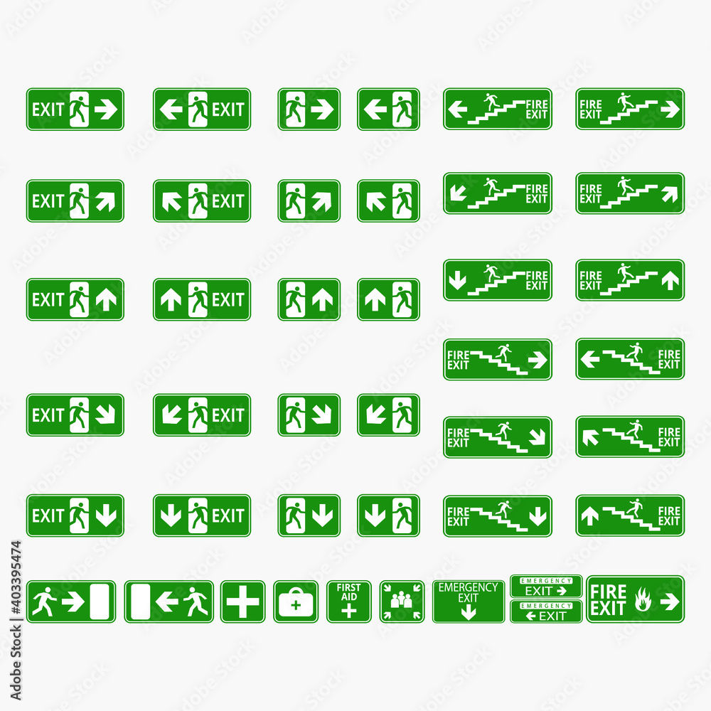 Set of up and down startis emergency exit icons Set of up and down startis emergency exit icons