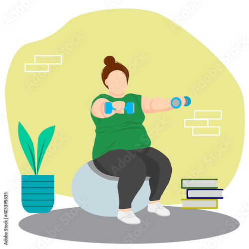 Plump woman exercising at home sports motivation