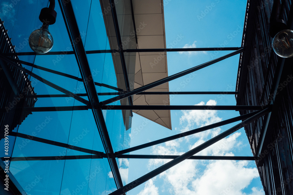 blue sky reflection in building