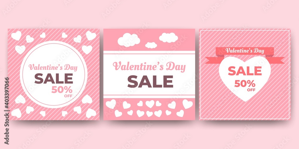 Set of Editable square banners design. Valentine's sale promotional banner design. Usable for social media, and banner. Flat design vector isolated