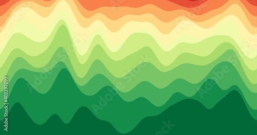 Abstract waves background. Loopable smoothly moving curves in red yellow green colors. Modern footage.