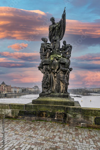 Statue on the famous Charles bridge in Prague, Czech republic
