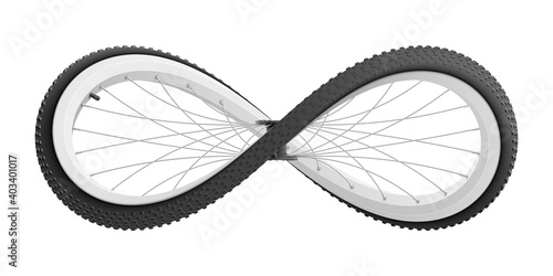 Sport bicycle wheel curved like Infinity sign. Realistic vector illustration.