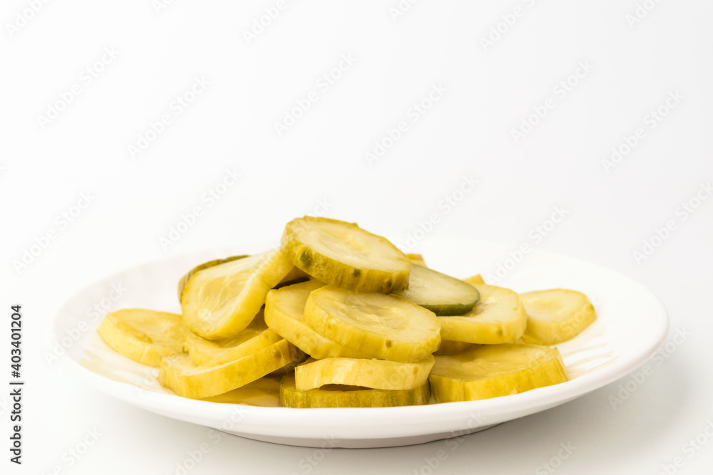 Pickle cucumbers on a white background