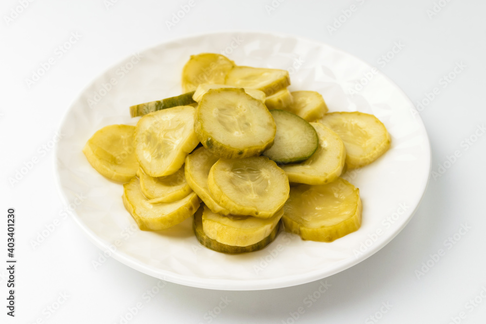 Pickle cucumbers on a white background