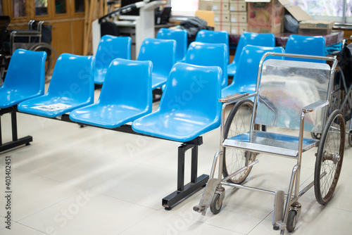 Blurred blue chair in hospital.