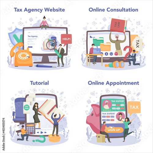 Tax consultant online service or platform set. Idea of accounting help