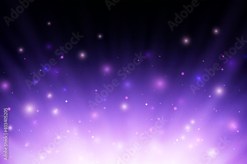Abstract purple glowing burning fire light rays with sparcs and particles over black background.