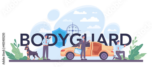 Bodyguard typographic header. Surveillance and ptrotection idea.