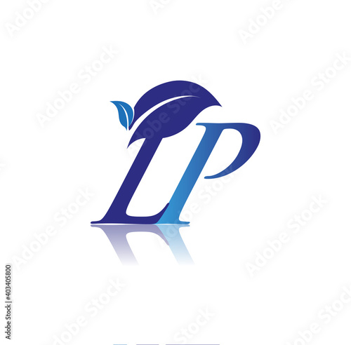 Initial Letter LP With Leaf Logo, colored blue nature and environment logo. vector logo for business and company identity.