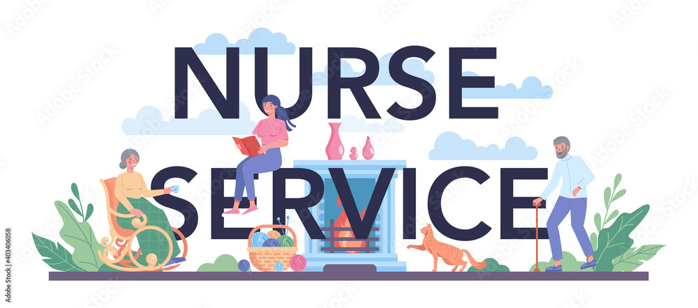 Nurse service typographic header. Medical occupation, hospital and clinic