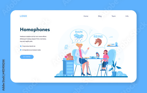 Speech therapist web banner or landing page. Didactic correction
