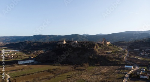 Aerial panorama of medieval historical castle town hill village Frias Las Merindades Burgos Castile and Leon Spain photo