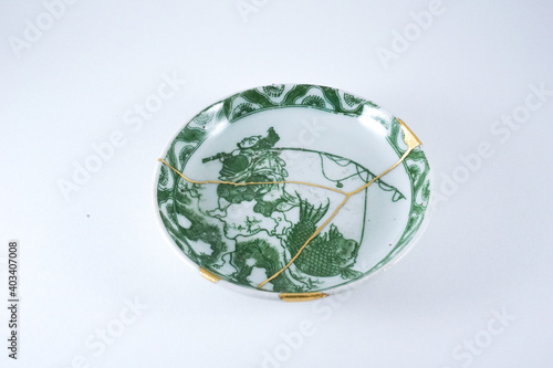 green Japanese kintsugi plate