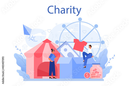 Charity concept. People or volunteer donate stuff to help
