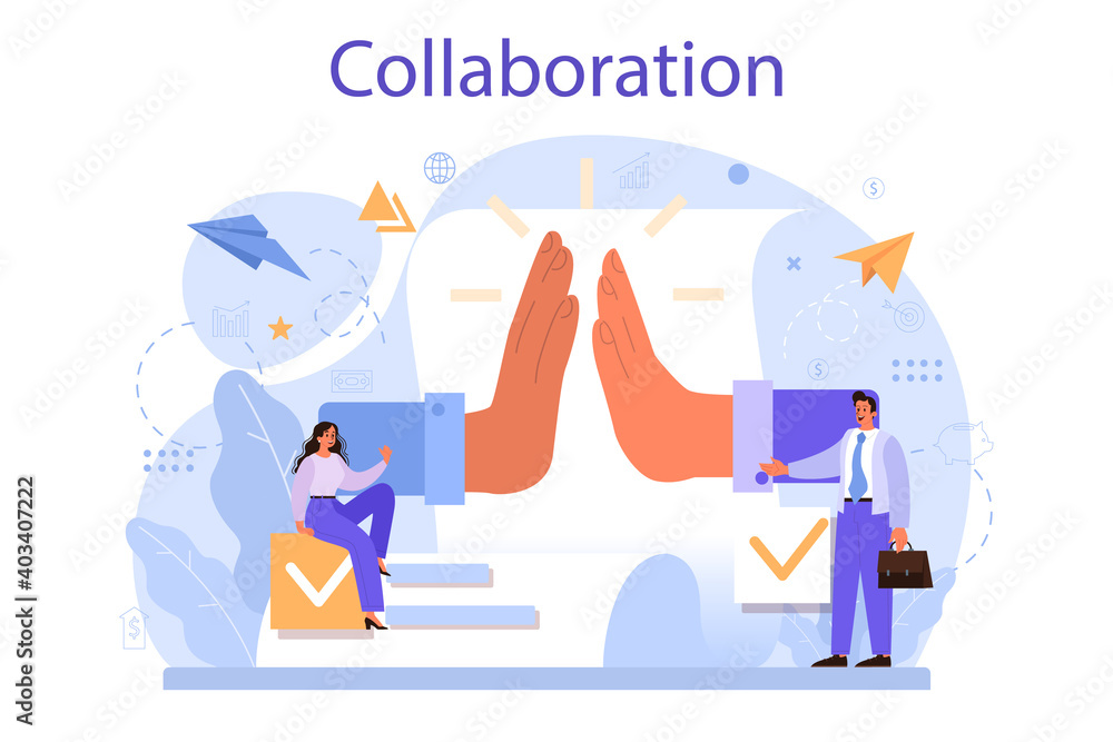 Collaboration concept. Office characters working in team.