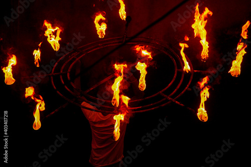 Photography A srilankan does a fire show during esala perehera