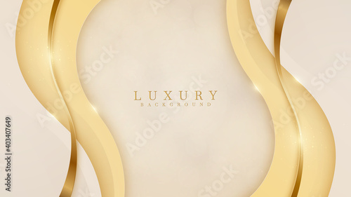 Abstract yellow luxury background with golden line and bokeh backdrop, paper cut style 3d concept Valentine's Day . vector illustration.