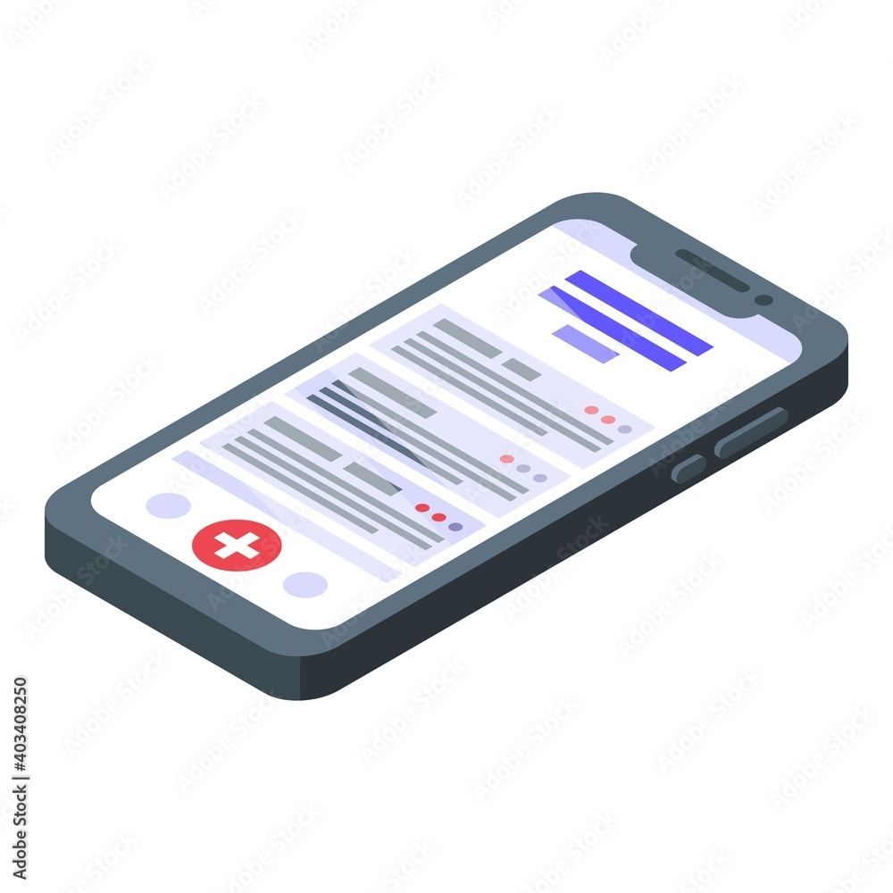 Application of telemedicine in smartphone icon. Isometric of application of telemedicine in smartphone vector icon for web design isolated on white background