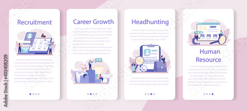 Headhunting mobile application banner set. Idea of business recruitment