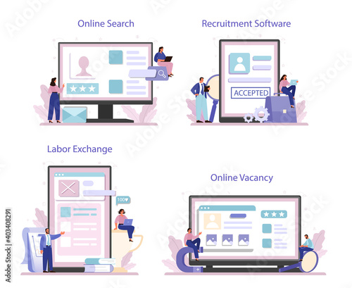 Headhunting online service or platform set. Idea of business recruitment