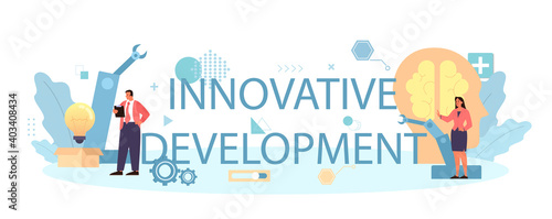 Innovative development typographic header. Idea of creative business solution