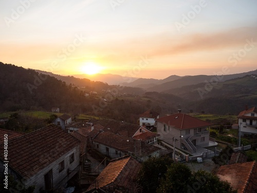 Aerial panorama of idyllic mountain village town Gave Melgaco Viana do Castelo Alto Minho Norte Region Portugal photo