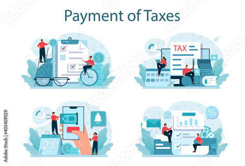 Taxes payment concept set. Idea of business accounting and audit.