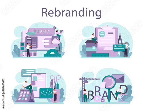 Rebranding concept set. Rebuilding marketing strategy and design
