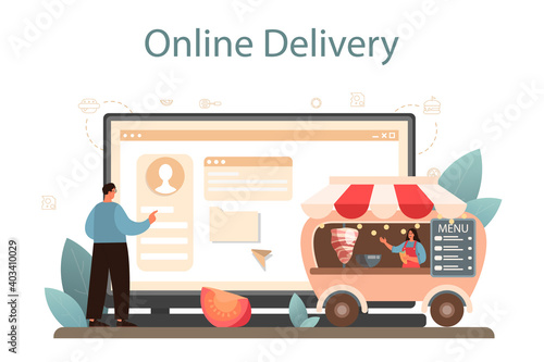 Shawarma online service or platform. Chef cooking delicious