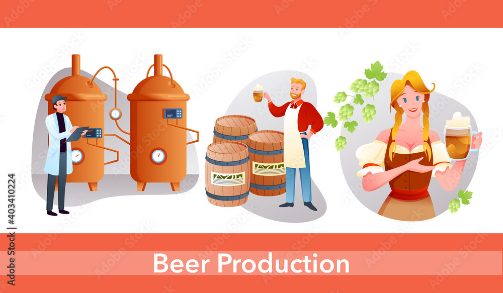 Cartoon info education poster with manufacture automated processing ...