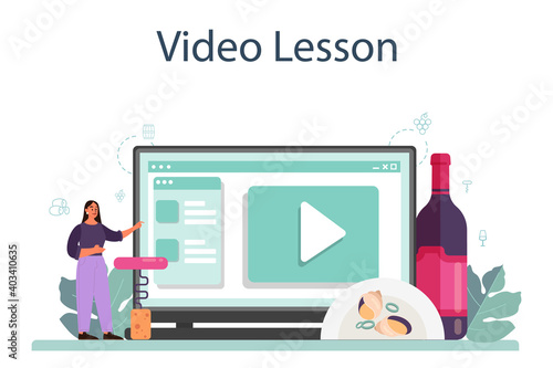 Wine online service or platform. Grape wine in a bottle