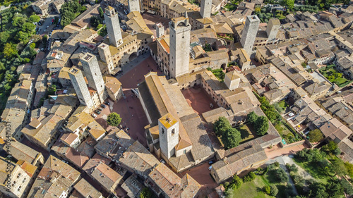 aerial view of the ancient etruscan village of San Gimignano in the Tuscany region of Italy.