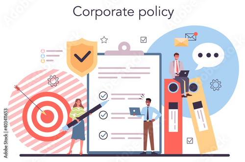 Corporate policy. Business ethics idea. Corporate regulations compliance.