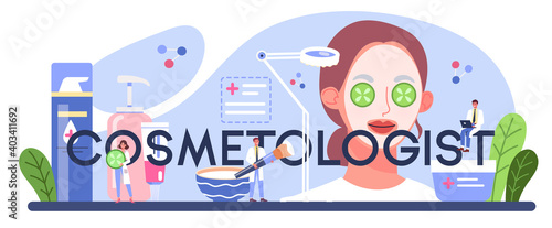 Cosmetologist typographic header. Skin care and treatment procedure.