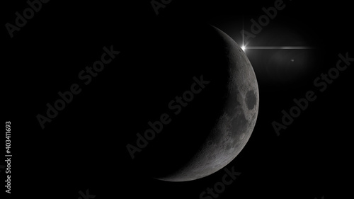 new moon and stars 3d illustration