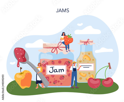 Farm jams concept. Farming food production. Village groceries.